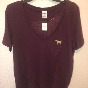 PINK Burgundy “V” Neck